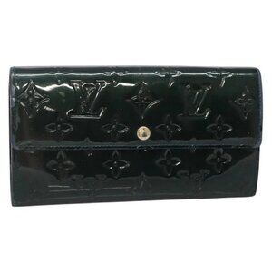LOUIS VUITTON Vernis Portefeiulle Sarah Long Wallet Bluenuit M93667 Auth 141587